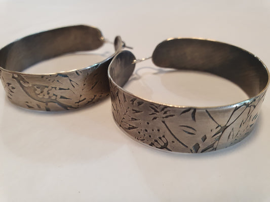 Embossed Silver Hoops by Red Peg