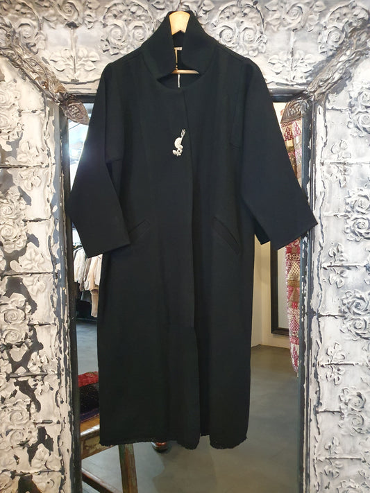 Handwoven wool coat in black