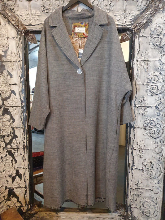 Japanese wool black white check oversized coat