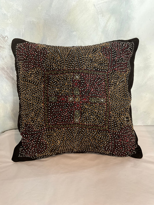 Rabari Hand Stitched Pillow Black