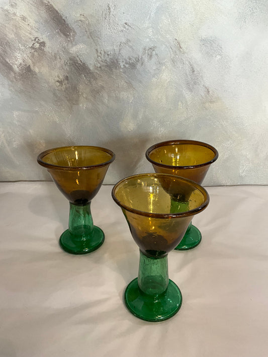 Afghan Glassware Amber and Green Wine Glass