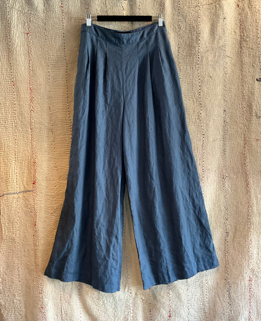 Denim Blue wide leg Linen Trouser
