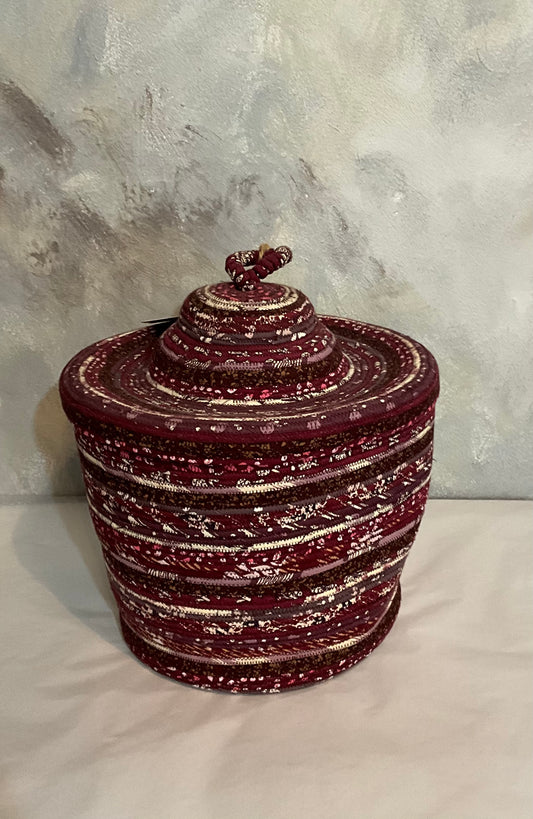 Handmade Large Red/Purple Basket with Lid