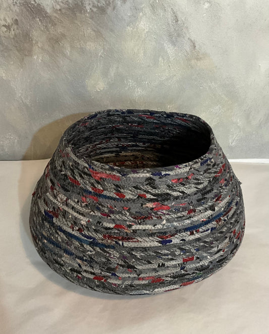 Handcrafted Medium Large Orb Basket Grey and Red