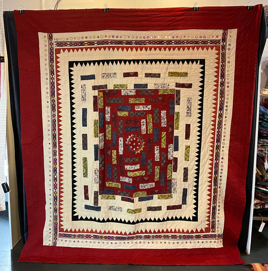 Handcrafted and Hand Embroidered Quilt in Red and White