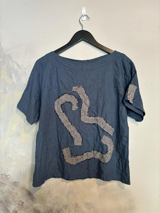 Claire Top in Blue with Appliqué