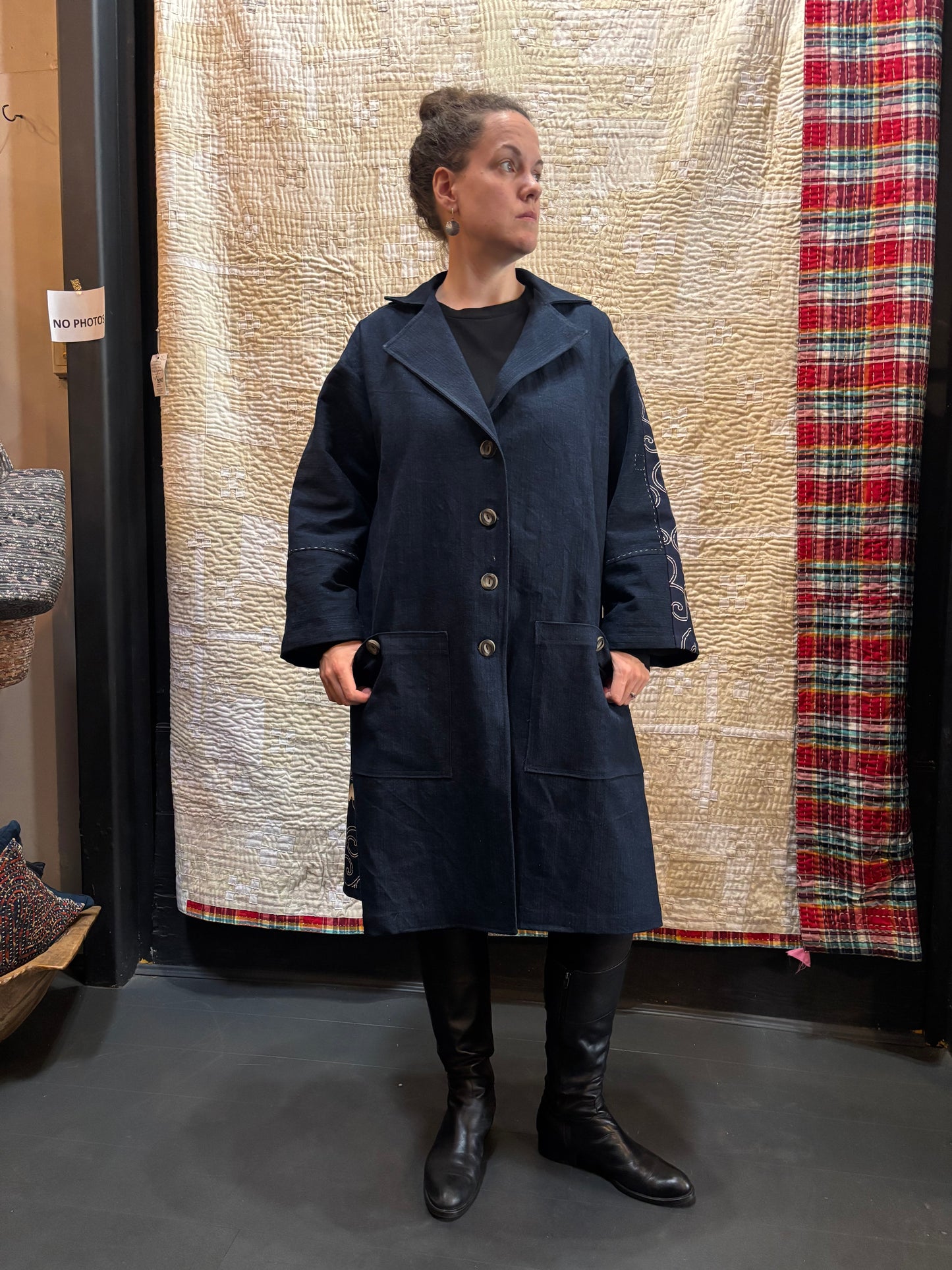 Denim coat with Japanese cotton trim