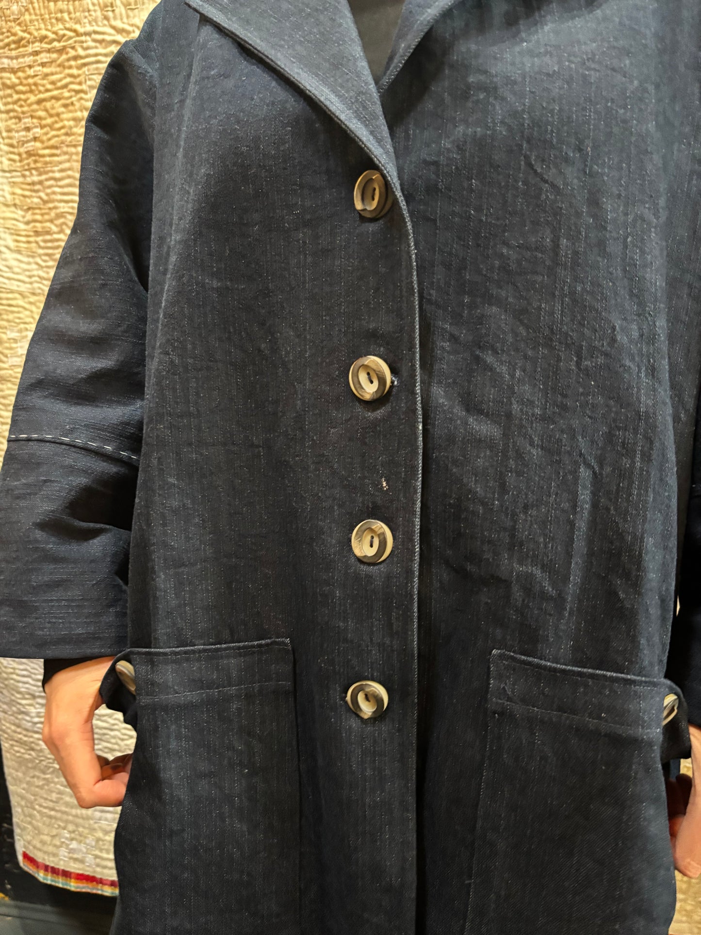 Denim coat with Japanese cotton trim