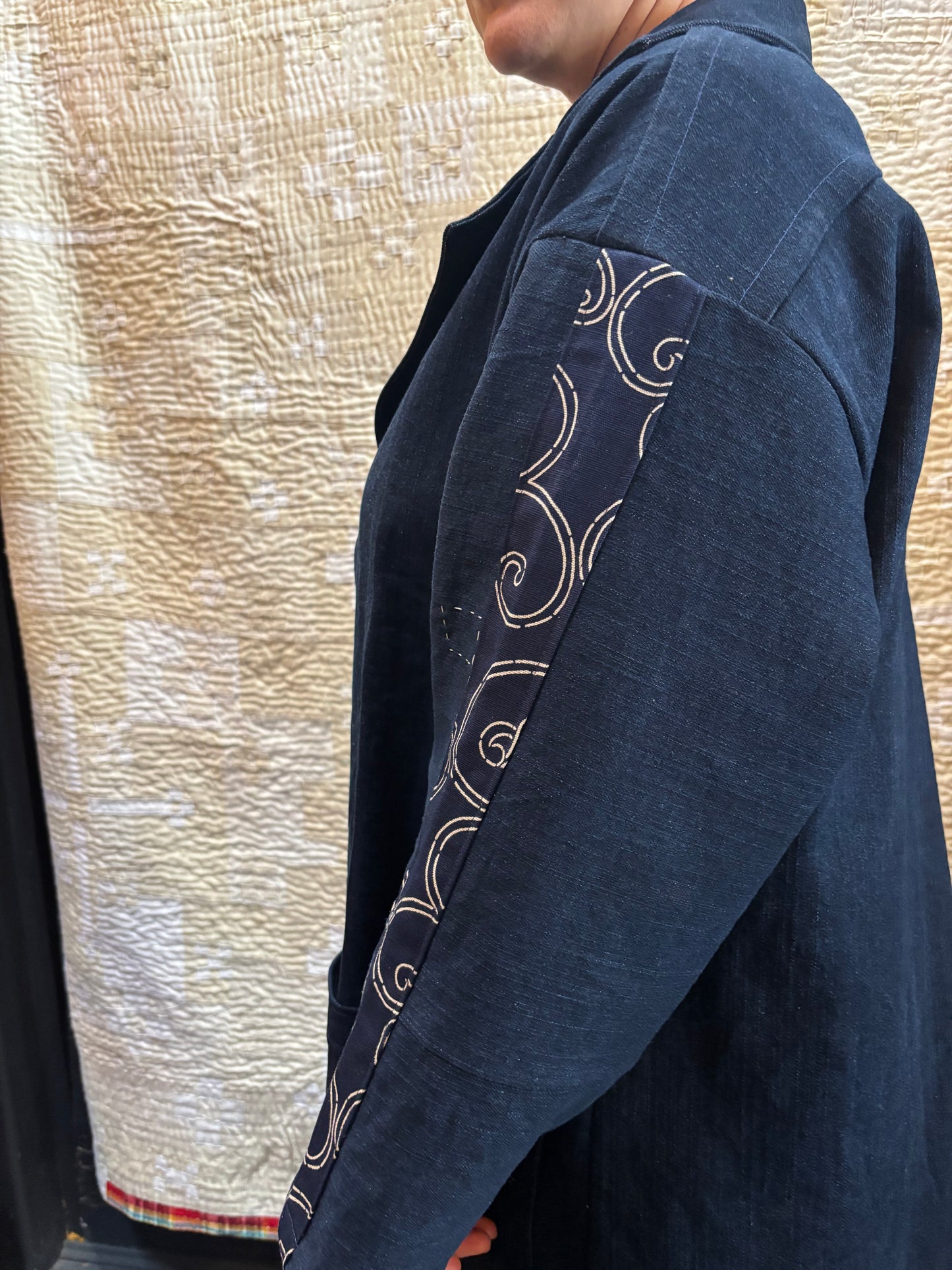 Denim coat with Japanese cotton trim