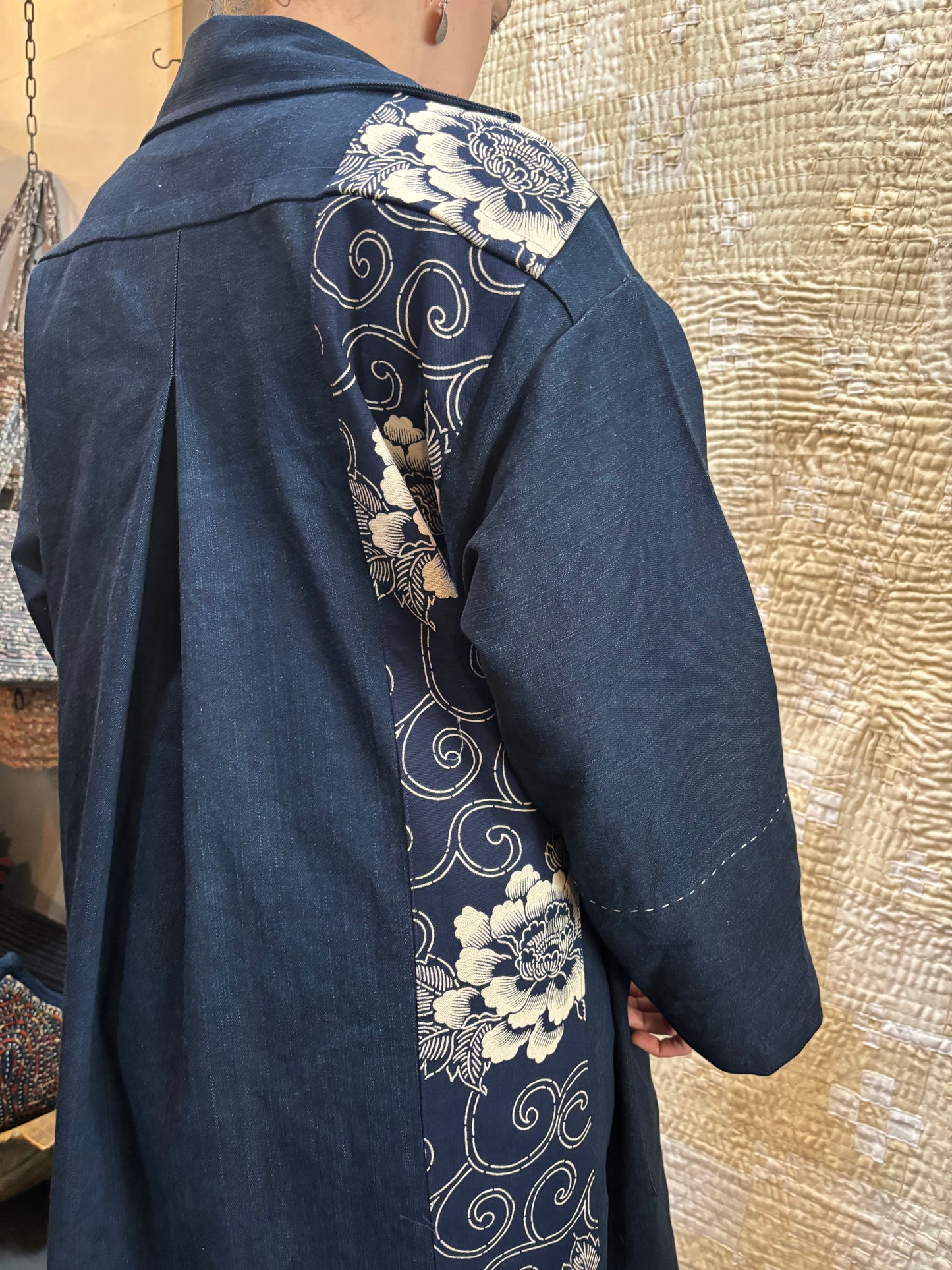 Denim coat with Japanese cotton trim