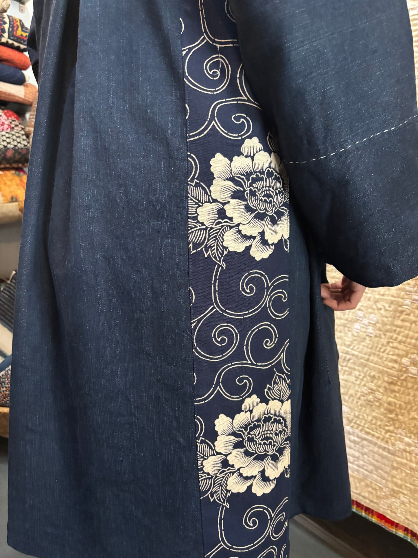 Denim coat with Japanese cotton trim