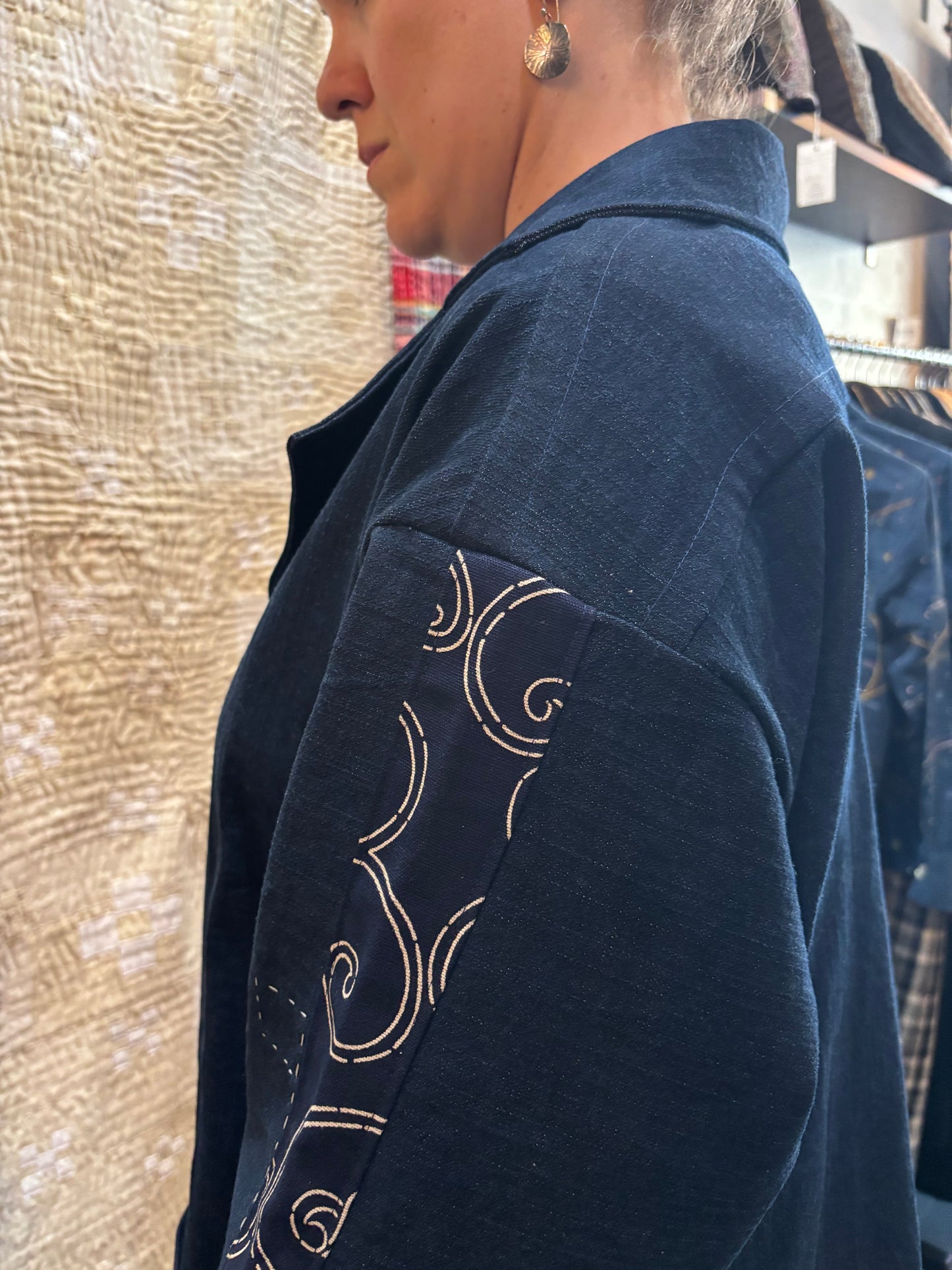 Denim coat with Japanese cotton trim