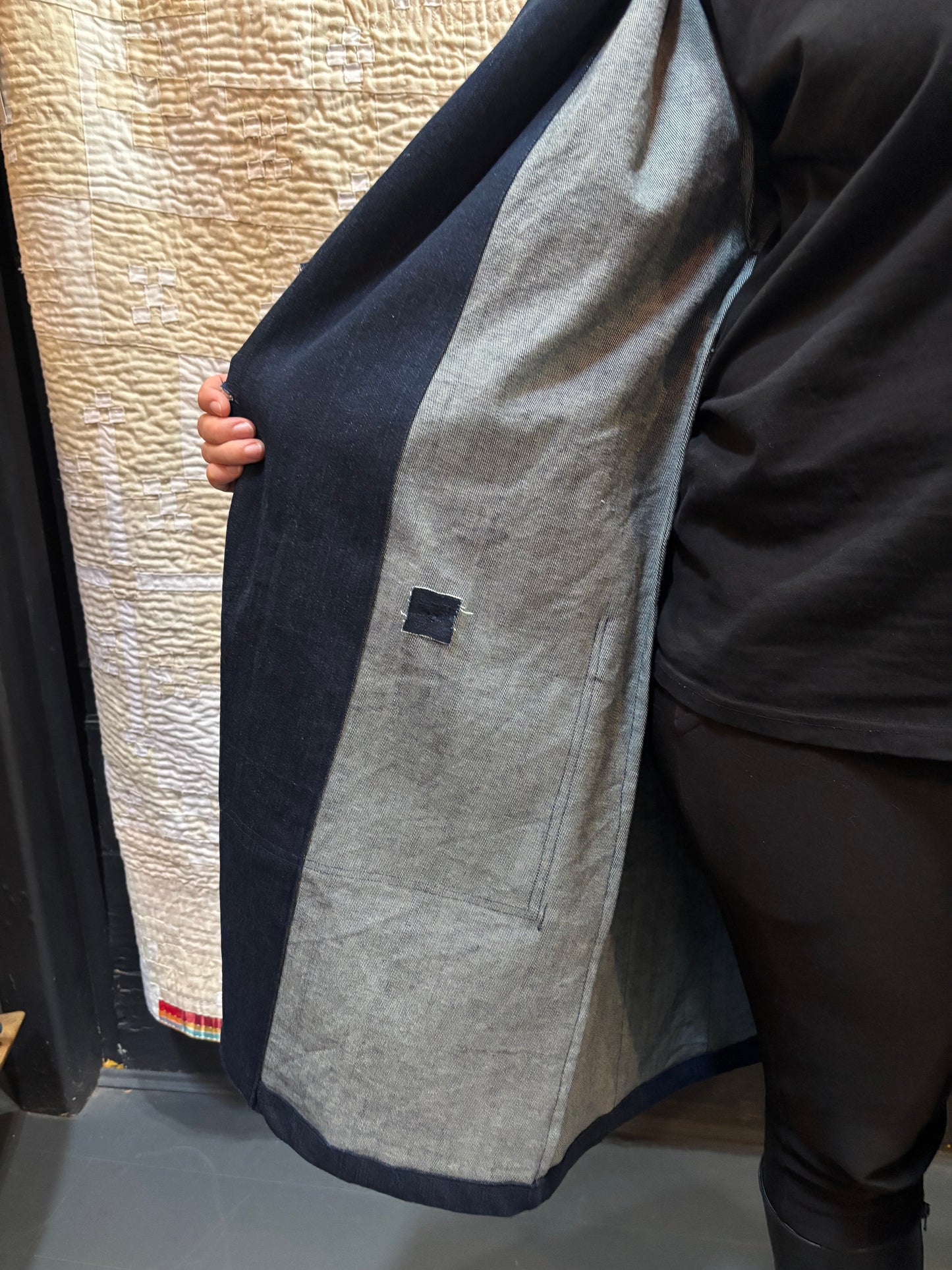 Denim coat with Japanese cotton trim