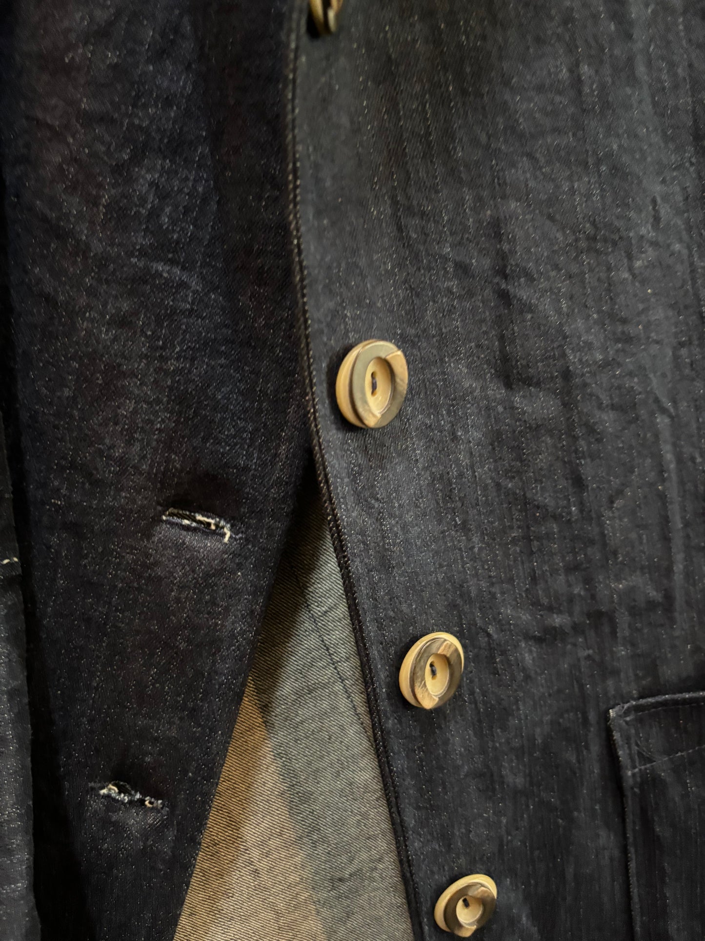 Denim coat with Japanese cotton trim