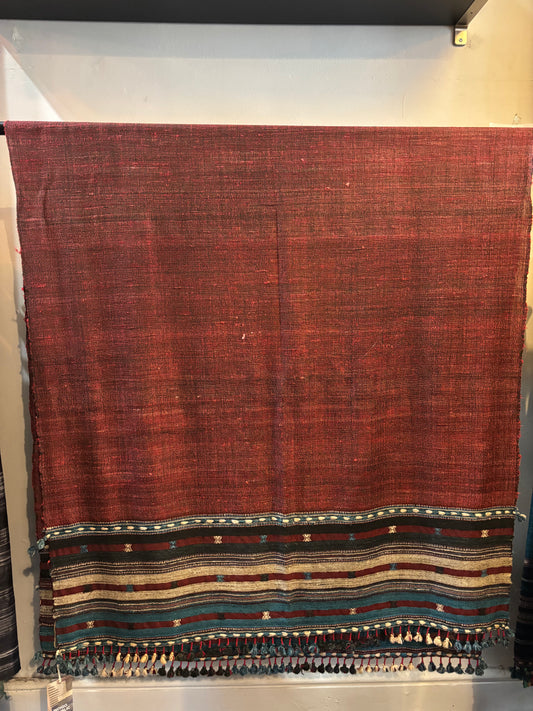 Handwoven Merino Wool/ Silk Throw/ Shawl in burgundy