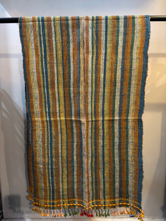Handwoven Naturally Dyed Sheep’s Wool Scarf in Blues and Oranges