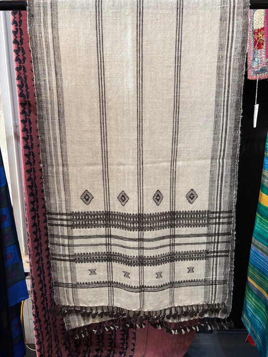 Handwoven Naturally Dyed Wool Scarf in Cream and Brown