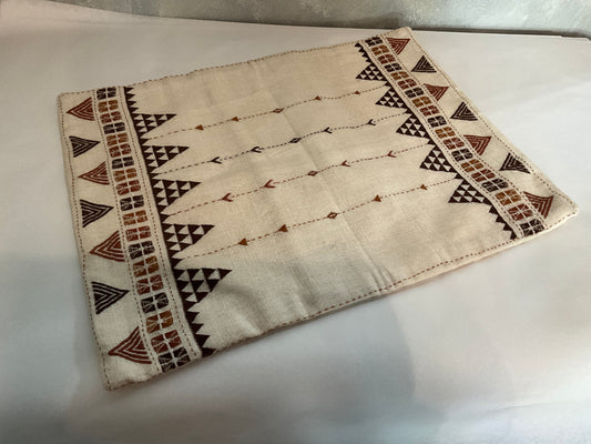 Hand woven Silk Hand Embroidered Pillow Cream and Brown