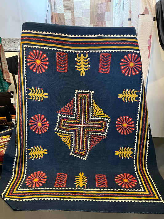 Rabari Quilt in Navy Cross