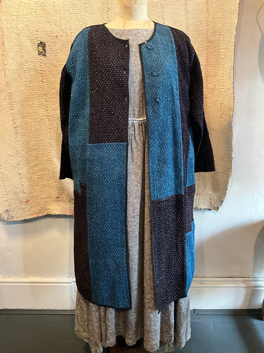 Smocked Coat in Indigo