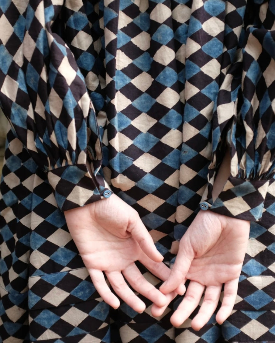 Irisa dress in blockprinted cotton silk