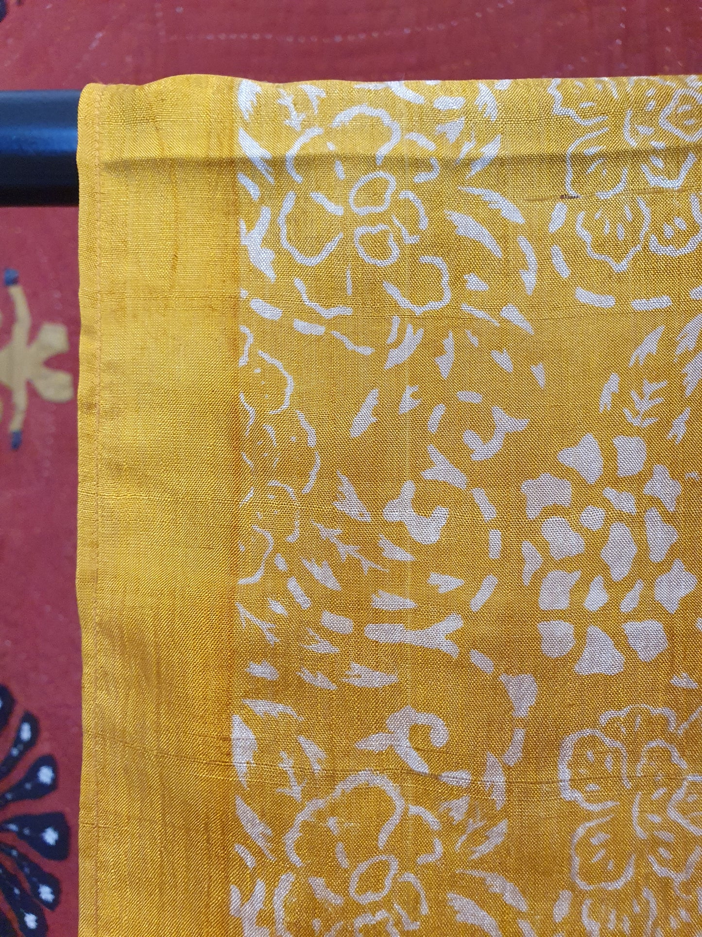 Silk hand blockprinted scarf in mustard