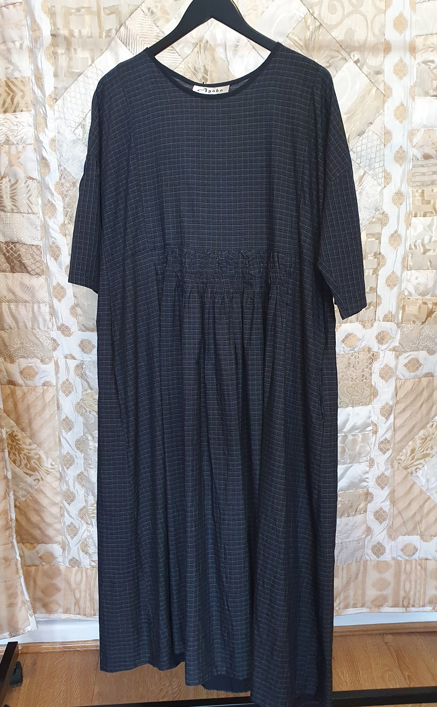 Elise dress in handwoven black cotton check