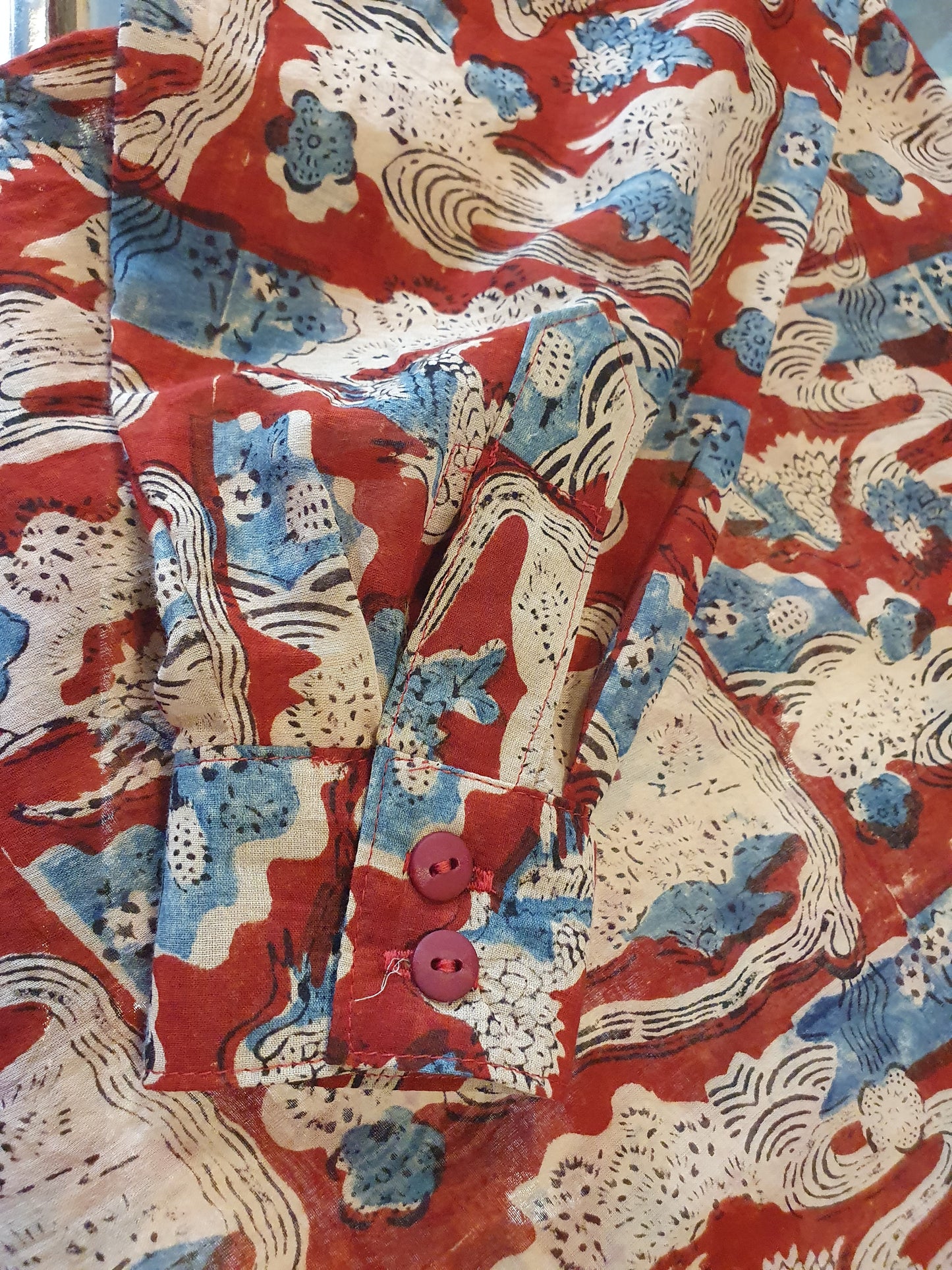 Oversized shirt in Red Hand block printed Cotton