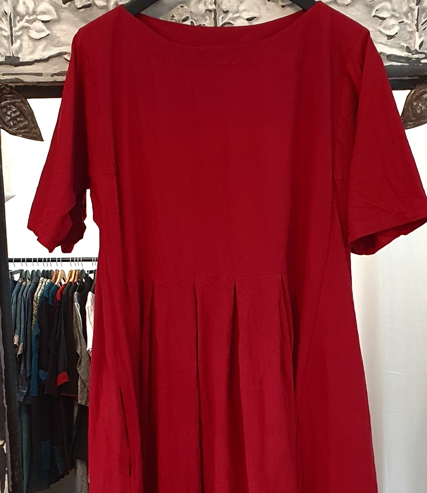 Willow dress in handwoven red cotton