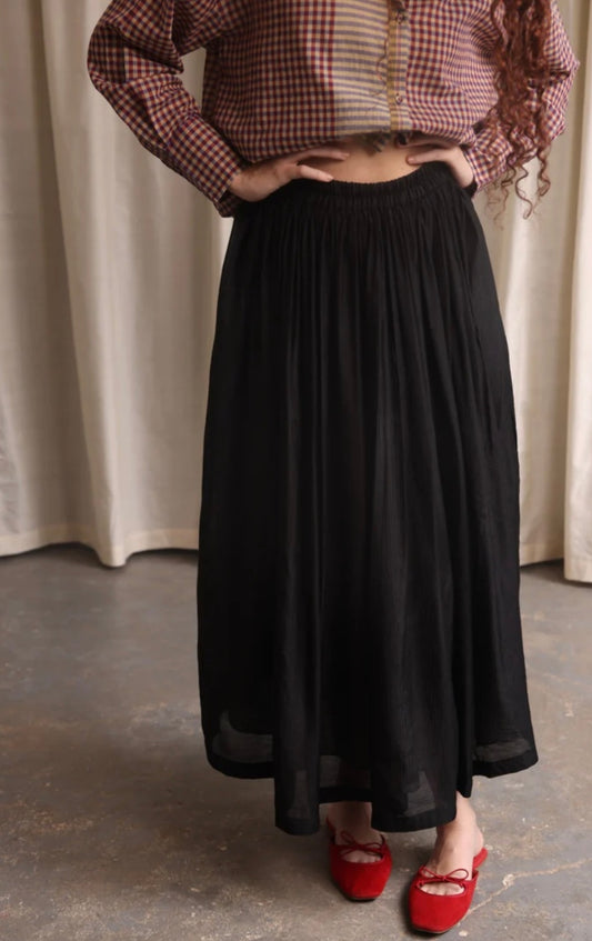 Full Skirt in Handwoven Black Mulberry Silk