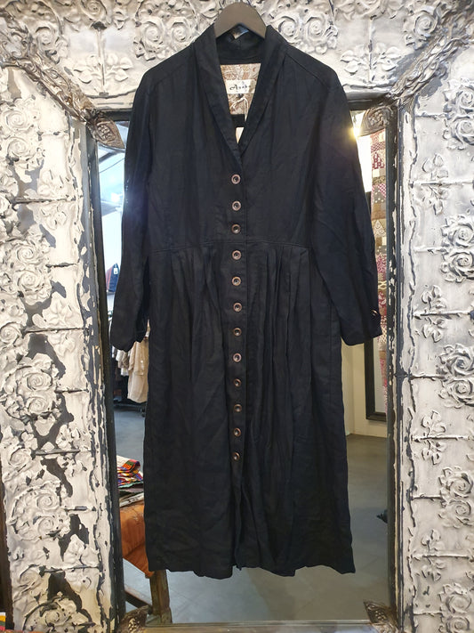 Victoria Duster coat in black linen