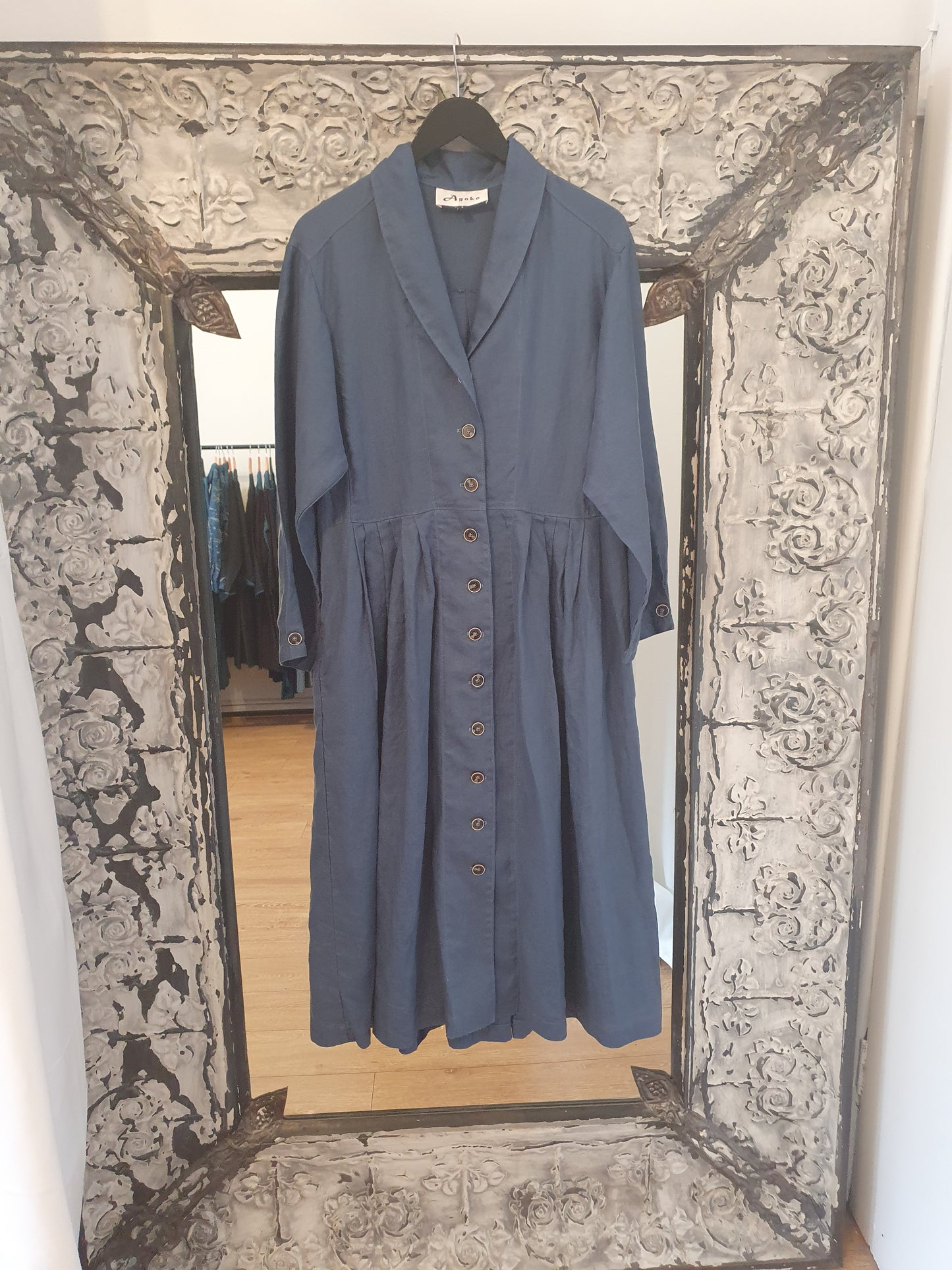 Victoria Duster coat dress in denim blue linen