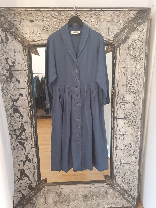 Victoria Duster coat dress in denim blue linen