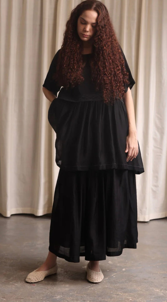 Tunic in Black Handwoven Mulberry Silk