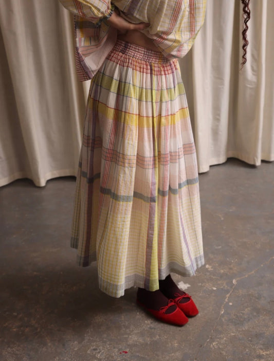 Handwoven cotton check full skirt