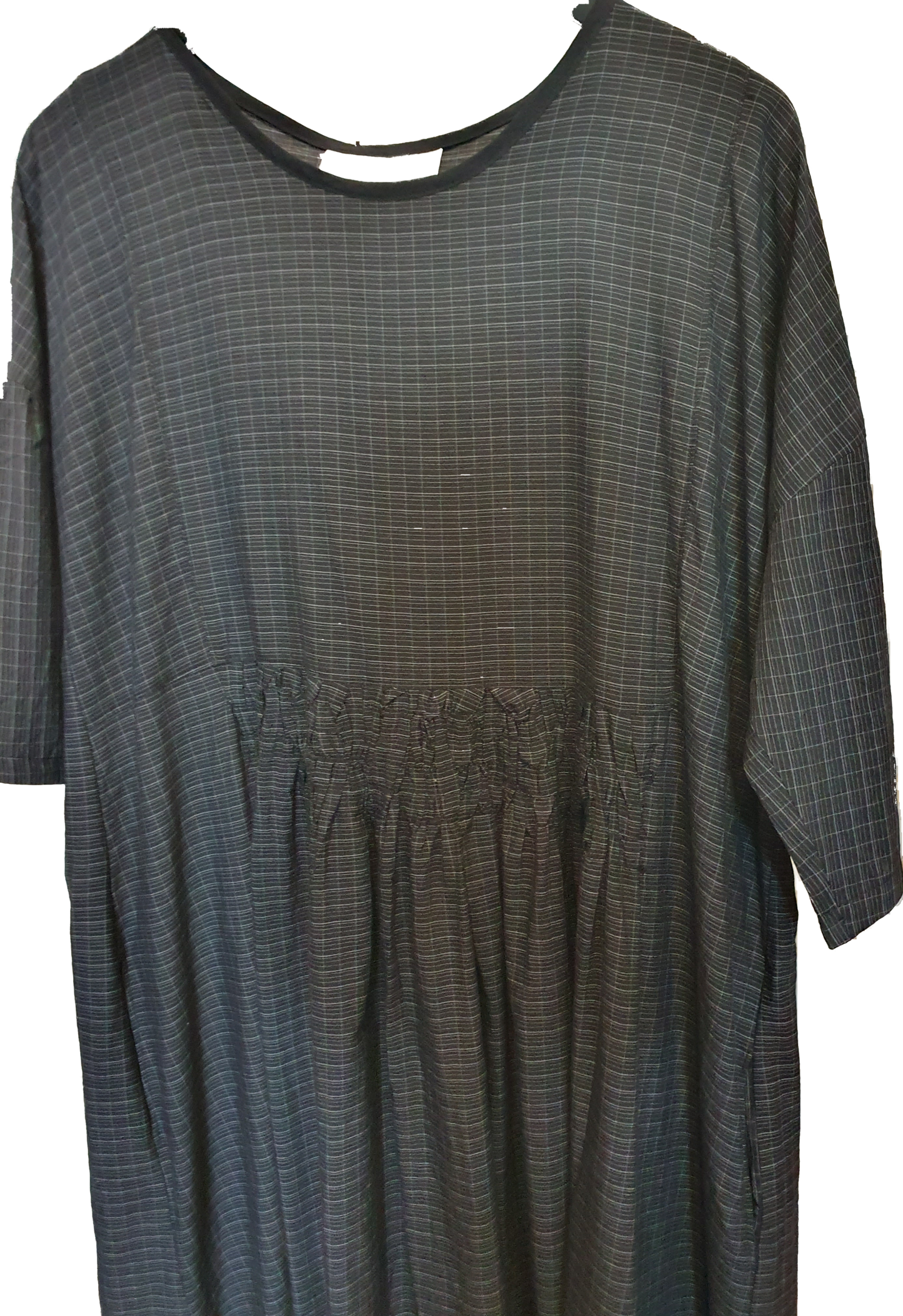 Elise dress in handwoven black cotton check