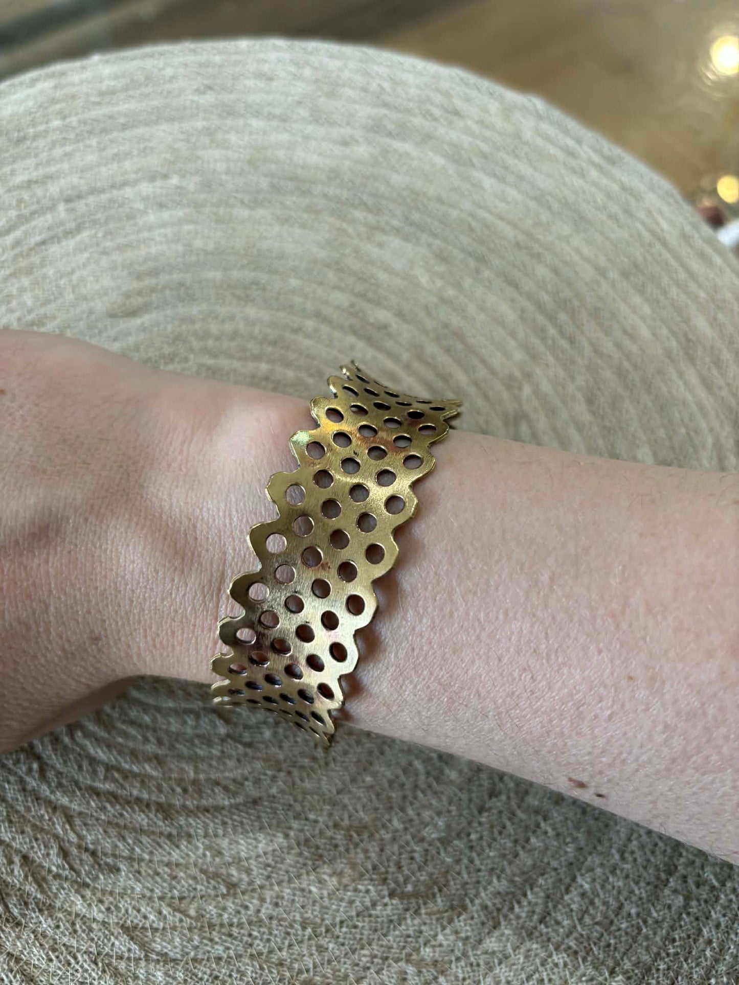 Concave brass mesh cuff small