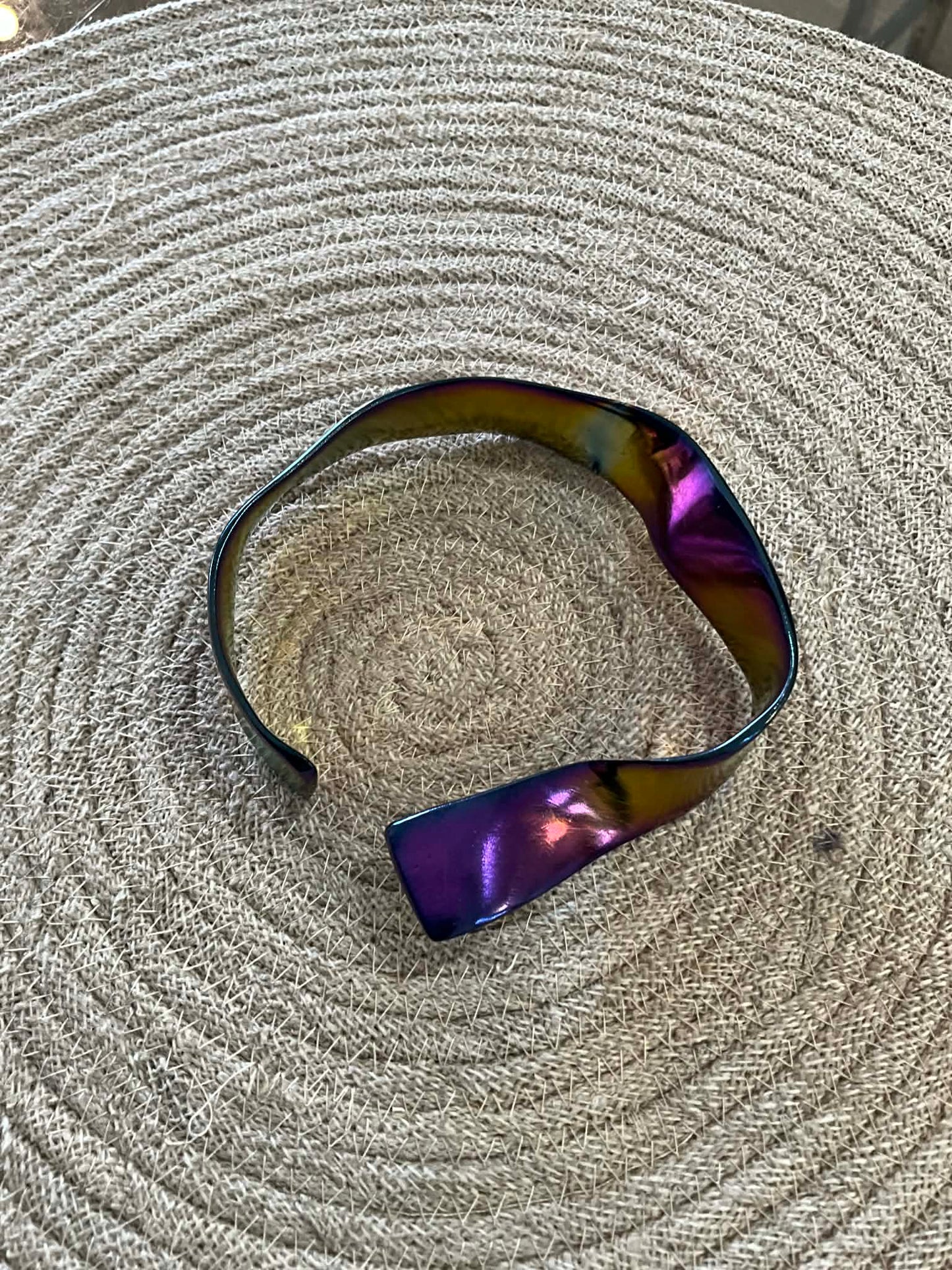 Brass ribbon bracelet with iridescent finish small