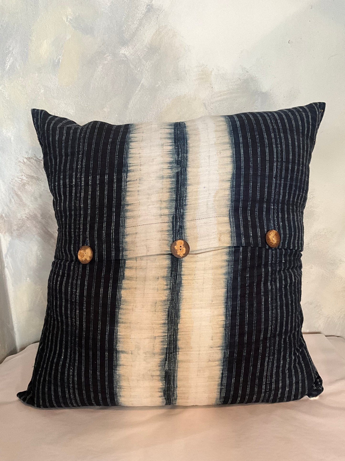 Hand Shibori cushion in Vintage Hemp/cotton