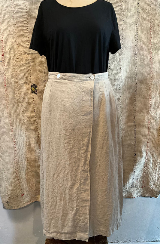 Linen Wrap Skirt in Stone Linen