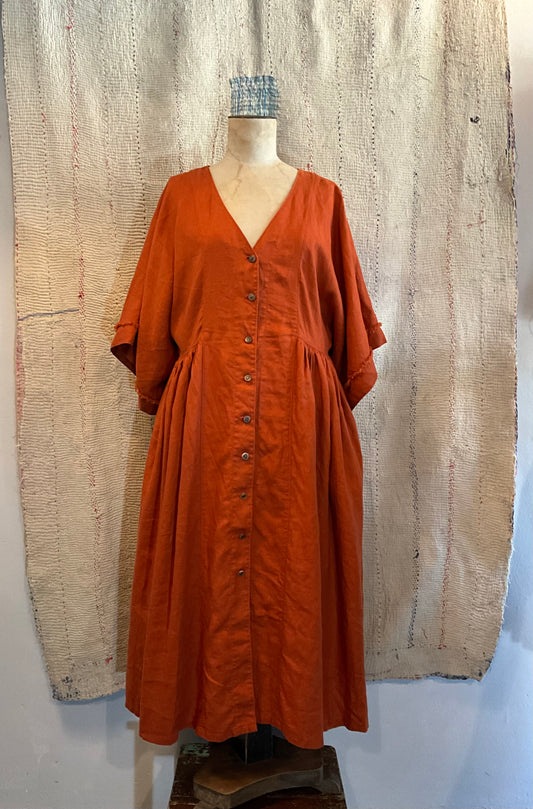 Kimono Dress in Rust Linen
