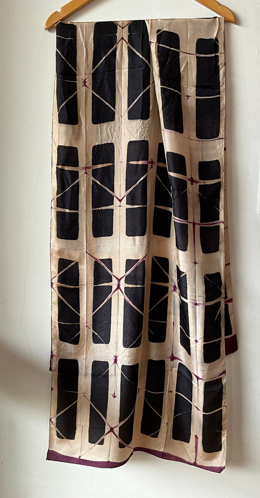 Hand Shibori Scarf - Brown, Purple