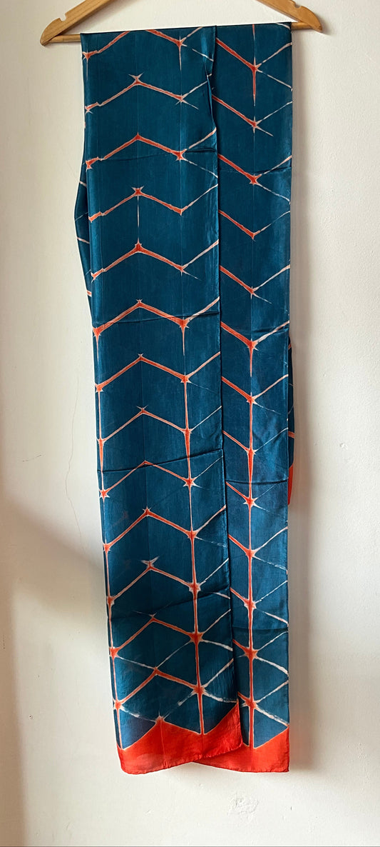 Hand Shibori Scarf - Blue, Orange