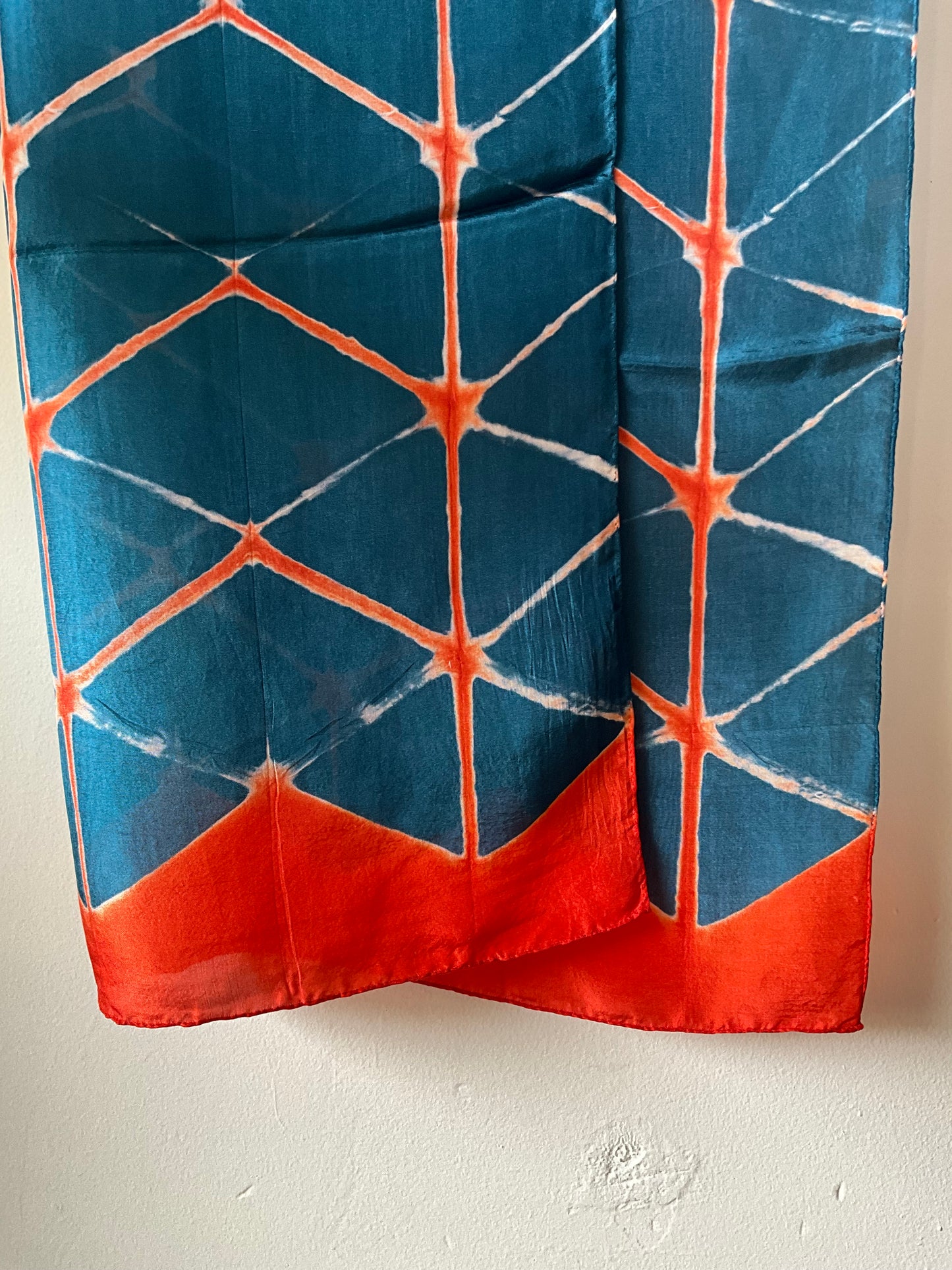 Hand Shibori Scarf - Blue, Orange