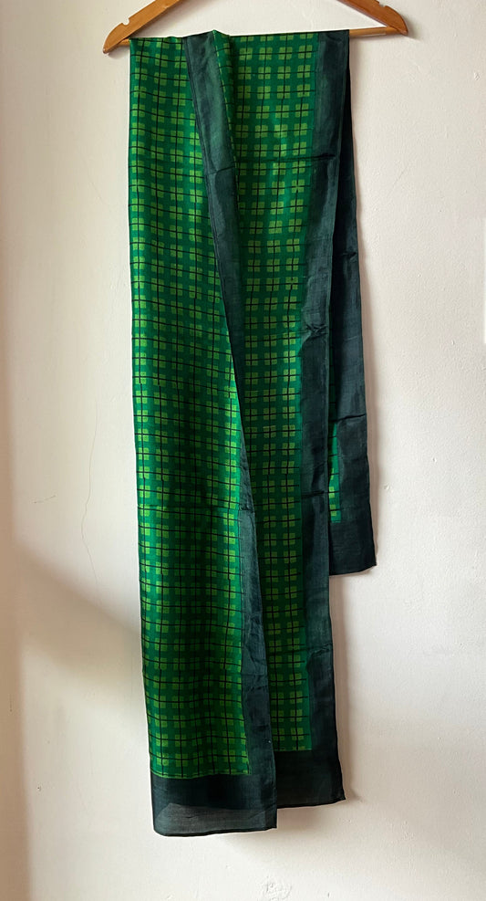Hand painted Silk scarf in Green