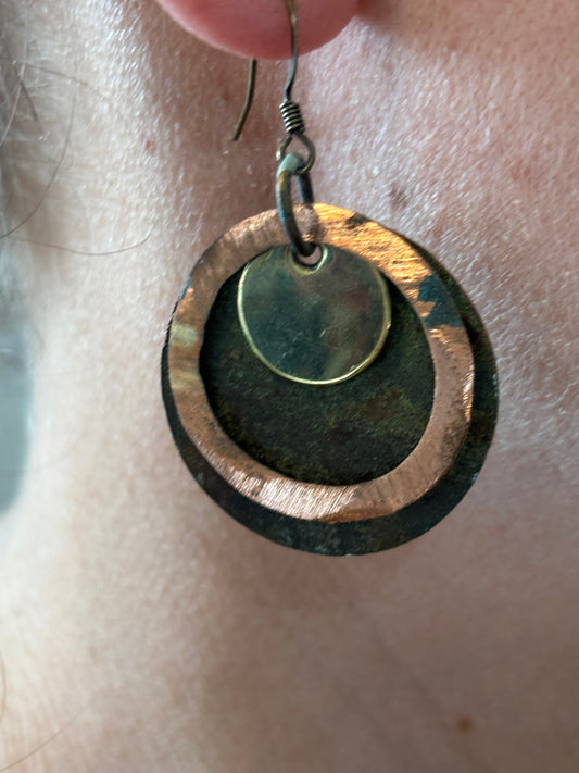 Small copper and brass Iodised Disk Earrings