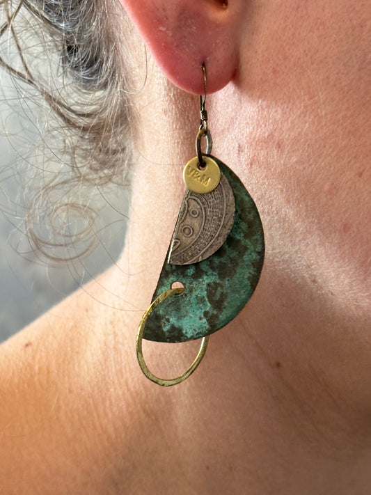 Iodised Half Moon Earrings with Disc