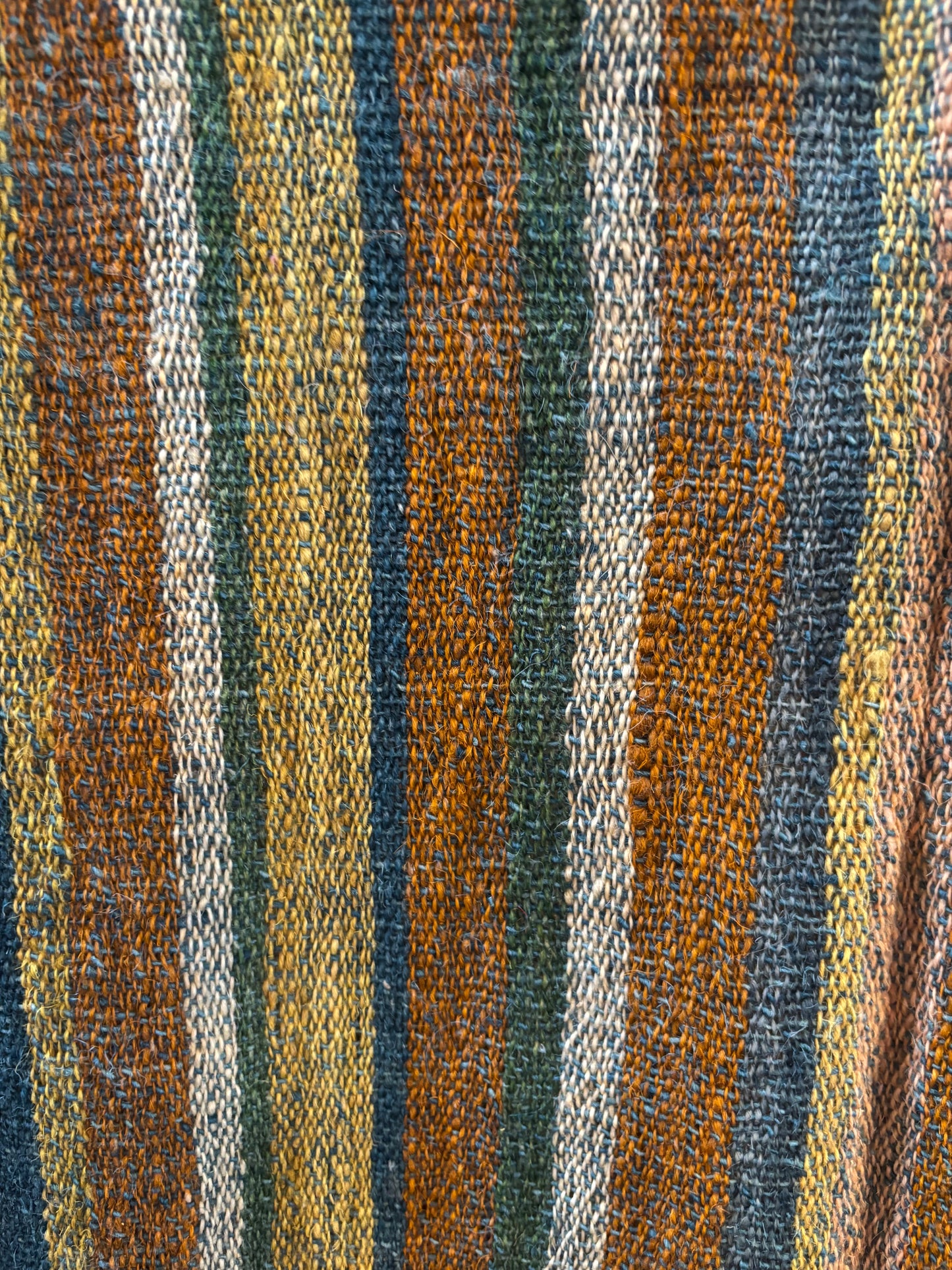 Handwoven Naturally Dyed Sheep’s Wool Scarf in Blues and Oranges