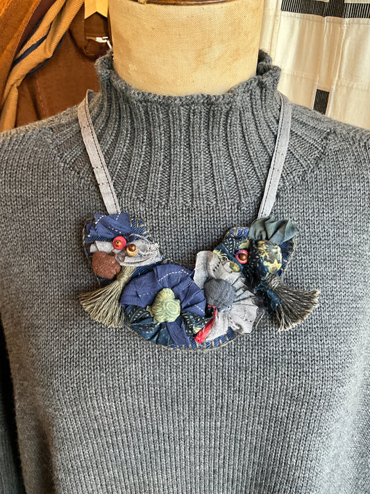 Mixed Media Collar in Blue Small