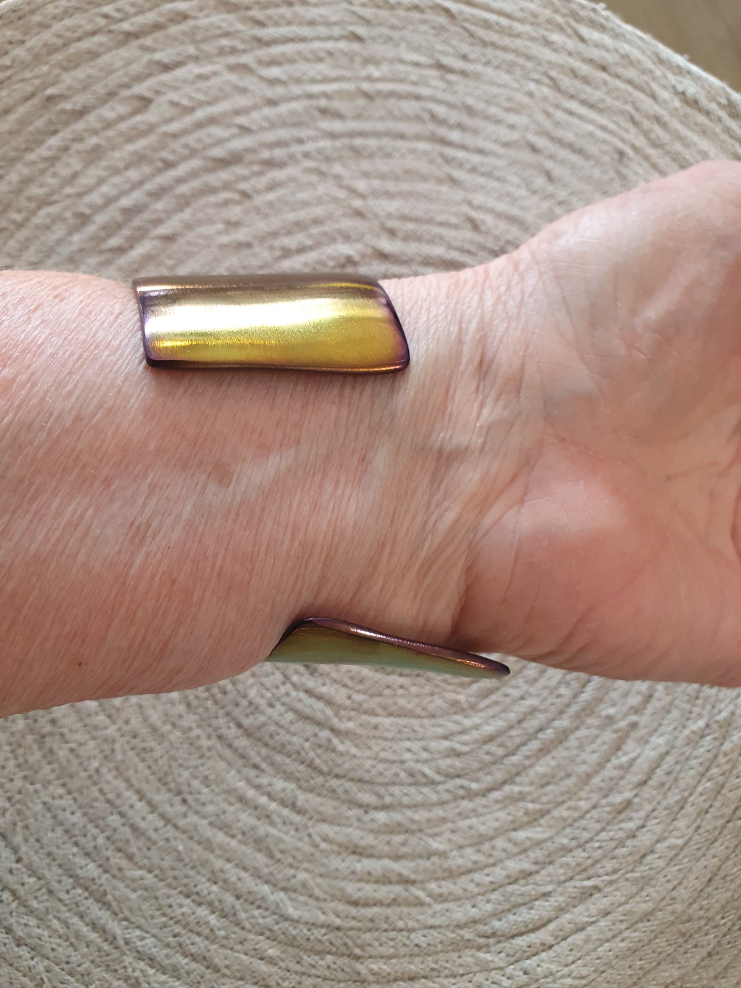 Brass iridescent cuff large